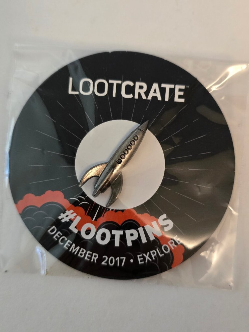 Loot Crate Silver Retro Rocket Ship December 2017 "Explore" Loot Pins